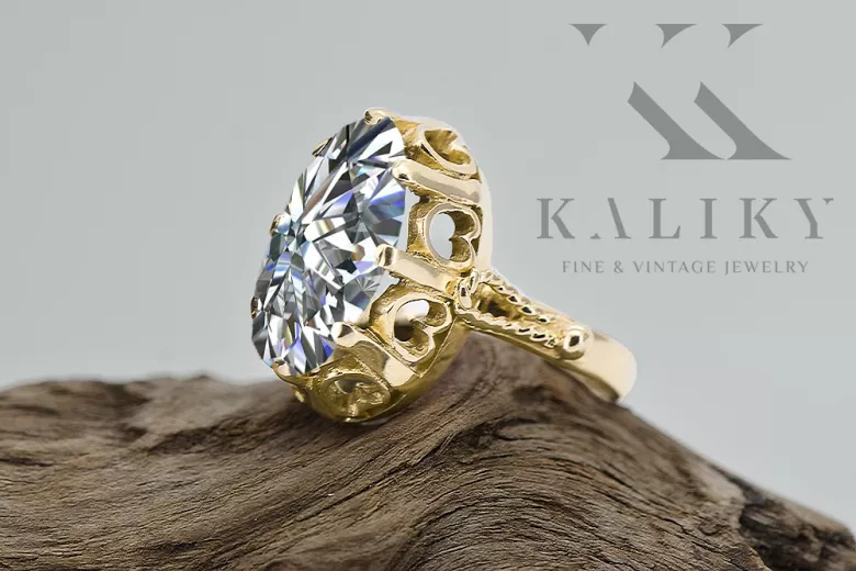 14K жълто злато Циркон Пръстен Винтидж vrc134y